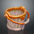 Decorative Household Bucket With Wooden Texture Orange Metal Handle And Green Accents