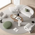 Modern Curved Sofa Coffee Table Set With Wooden Top Round Rug And Floor Lamp