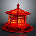 Traditional Chinese Pavilion Architecture With Red Exterior Roof Decorations Lattice Windows And Stepped Base