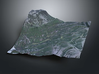 3D Mountain Terrain Model With Green Vegetation And White Peaks 3d model