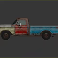 Vintage Rusted Blue And White Pickup Truck With Red Bed