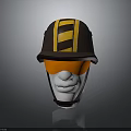 Brown Work Safety Helmet with Yellow and Black Stripes and Orange Goggles