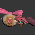 Game Movie Character Design Featuring Pink Skull and Female in Pink Outfit with Golden Item