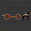 Vintage Horse Drawn Carriage With Brown Horse Red Wheels Orange Frame And White Details