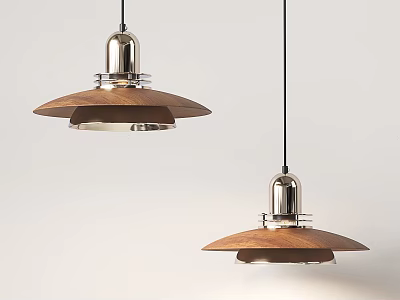 Modern Pendant Lights with Metal and Wooden Shades Double Layered Design for Interior Decoration 3d model