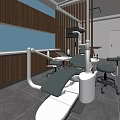 Modern Dental Clinic Interior With Dental Chair Medical Equipment And Wooden Panels