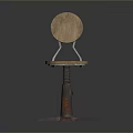 Rustic Wooden Stool With Round Backrest Sturdy Metal Frame And Adjustable Wheeled Base 3d model