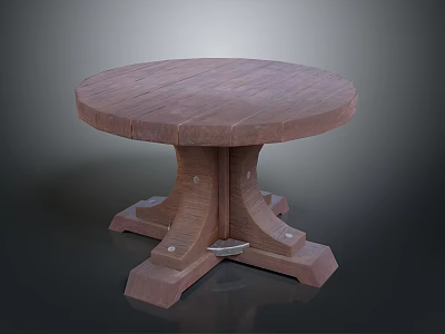 Sturdy Wooden Round Table With Natural Finish And Multi Legged Base 3d model