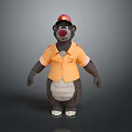 Cartoon Bear Character In Red Hat And Orange Shirt With Red Nose Standing Pose