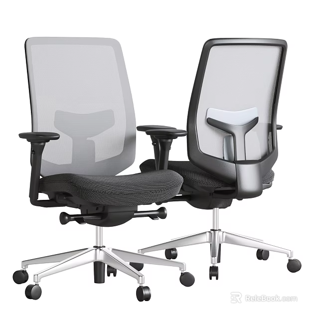 Ergonomic Office Chair with Mesh Back Black Seat Armrests and Silver Base Wheels 3d model 
