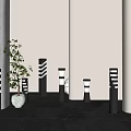 Modern Outdoor Lights with Striped Patterns Tall and Short Pillar Designs in Contemporary Courtyard