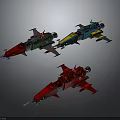 Colorful Sci Fi Spacecraft Models With Red Green And Blue Designs For Cosmic Exploration