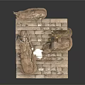 Ancient Detailed Sculpture Carving On Brick Structure With Clay Stone Relics