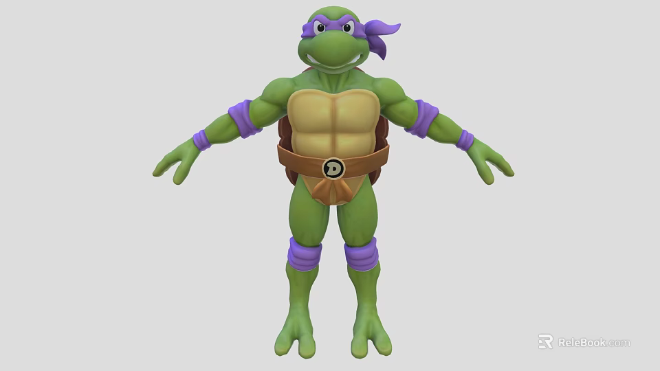 Game Movie Character With Green Skin Purple Headband Turtle Shell Chest Emblem 3d model 