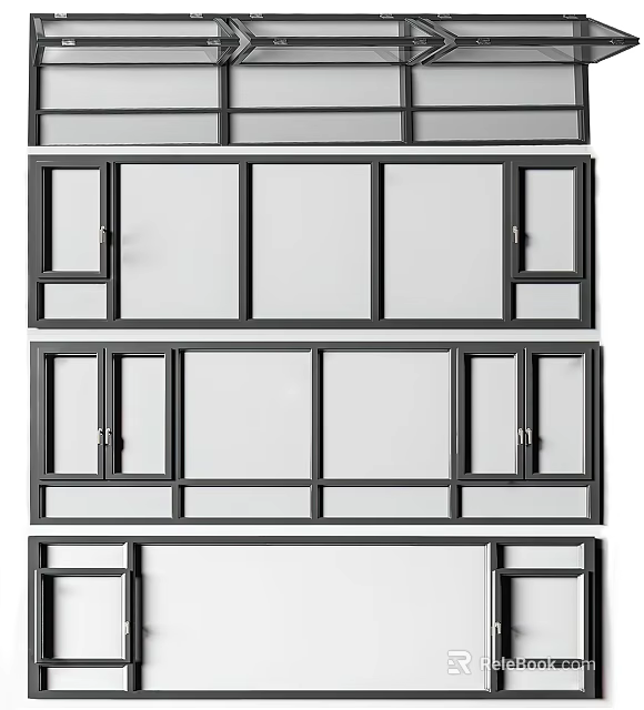 Modern Black Window Frames Design With Multiple Glass Panes And Various Configurations 3d model 