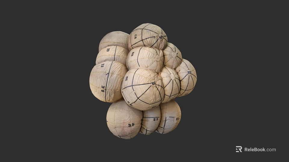 Stacked Spheres with Lined Surfaces and Numbered Markings on Dark Background 3d model