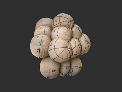 Stacked Spheres with Lined Surfaces and Numbered Markings on Dark Background 3d model