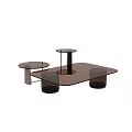 Modern Coffee Table with Rectangular and Round Glass Tops and Dark Metal Supports 3d model