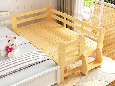 Cozy Wooden Kids Bed With Guardrails And Step For Children's Room 3d model