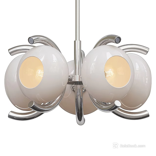 Modern Chandelier With White Spherical Shades And Silver Metal Frame 3d model 