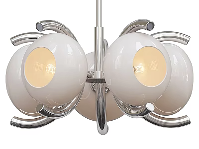 Modern Chandelier With White Spherical Shades And Silver Metal Frame 3d model
