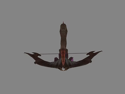 Fantasy Bow Weapon with Curved Dark Limbs Ornate Design Red Purple Accents and Arrow 3d model