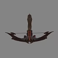 Fantasy Bow Weapon with Curved Dark Limbs Ornate Design Red Purple Accents and Arrow