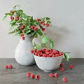 Gray Concrete Decorative Ornament Set With Raspberries Leaves Vase And Bowl