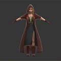 3D Fantasy Female Character in Red Hooded Cloak Dark Skirt Gloves and Boots
