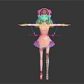 3D Game Anime Character With Blue Twintails Pink Dress Bow And Outstretched Arms