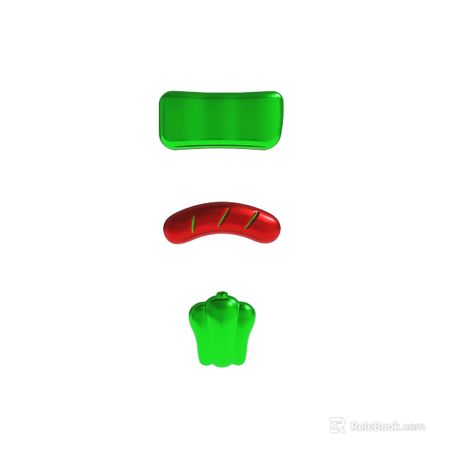Other Colorful Playful Shapes Including Green Rectangular Red Sausage And Green Bell Pepper Designs 3d model 