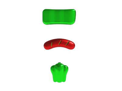 Other Colorful Playful Shapes Including Green Rectangular Red Sausage And Green Bell Pepper Designs 3d model