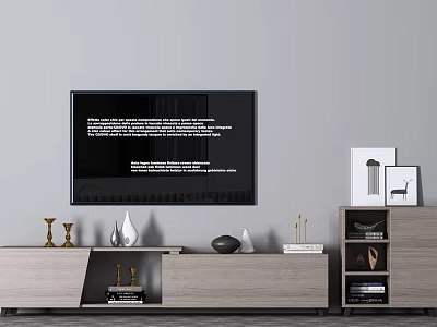 Modern TV Stand With Wall Mounted TV Decorative Vases Gold Candle Holders And Books 3d model