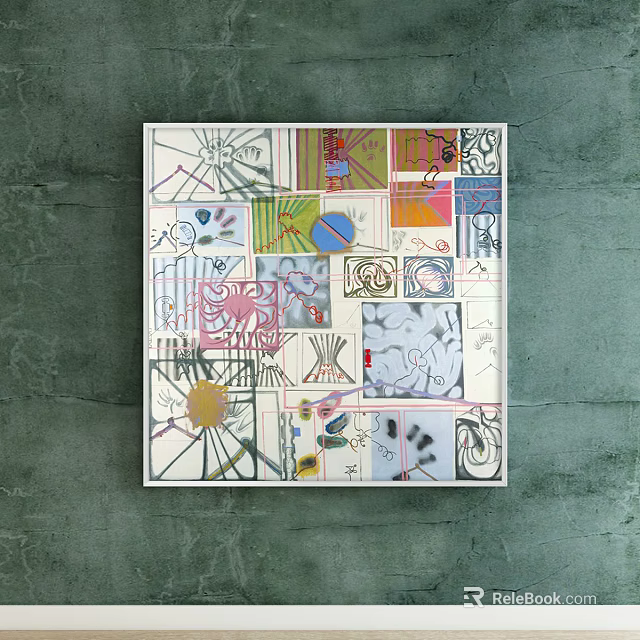 Abstract Collage Artwork With Colorful Geometric Shapes And Diverse Patterns 3d model