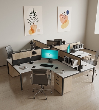 Modern Office Desk and Chair Staff Desk Public Office Desk and Chair Public Office Area 3d model