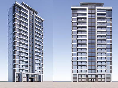 Modern High Rise Residential Building Exterior Design With Glass Curtain Wall And Balconies 3d model
