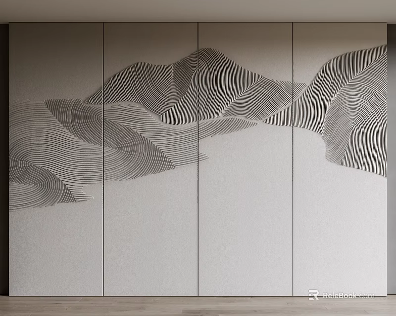 Modern Luxury Background Wall With Gray White Mountain Landscape Lines Design 3d model 