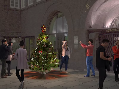 Outdoor Festive Decorative Ornament Set With Christmas Tree And People Taking 3d model