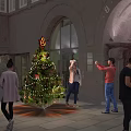 Outdoor Festive Decorative Ornament Set With Christmas Tree And People Taking