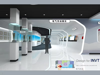 Electrical Drive Exhibition Hall Design for INVT Modern Space with Display Areas and Visitor Walkway 3d model