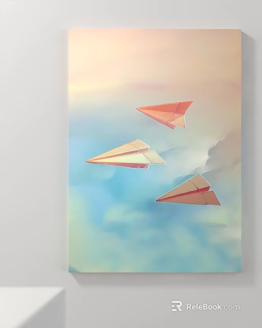 Colorful Paper Planes Flying In Soft Gradient Sky With Clouds 3d model 