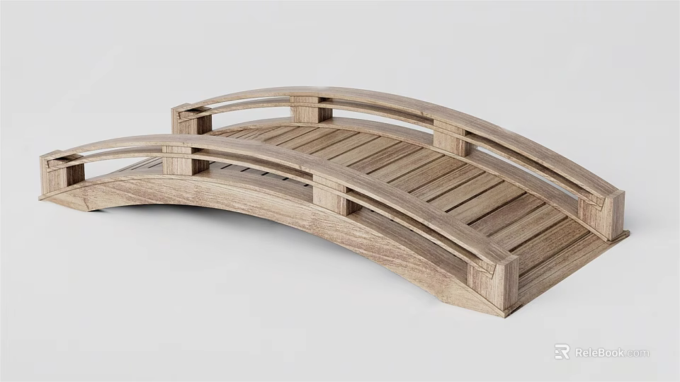 Handcrafted Wooden Arch Bridge for Garden Decoration Natural Style Design 3d model 