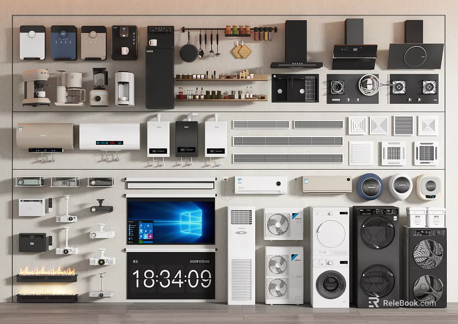 Modern Home Interior With Various Daily Electrical Appliances And Stylish Design 3d model