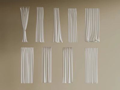 White Curtains With Various Styles And Hanging Designs For Home Windows 3d model