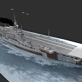 Aircraft Carrier Sailing on Sea with Flight Deck Flying Airplanes and Black Smoke