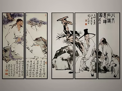 Traditional Chinese Figure Paintings With Ancient Scholars Calligraphy And Natural Landscapes 3d model