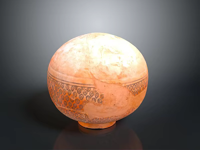 Ceramic Spherical Sculpture Carving With Intricate Decorative Patterns And Orange Red Surface 3d model
