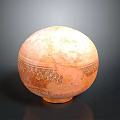 Ceramic Spherical Sculpture Carving With Intricate Decorative Patterns And Orange Red Surface 3d model