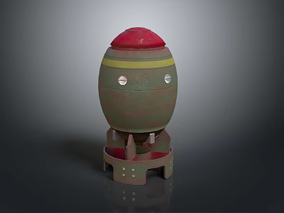Artillery Weapon With Green Body Red Top Yellow Stripes Circular Holes and Red Base 3d model