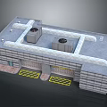 Cartoon Scene Of Gray Multi Story Building With Roof Equipment And Yellow Grid Entrance Area